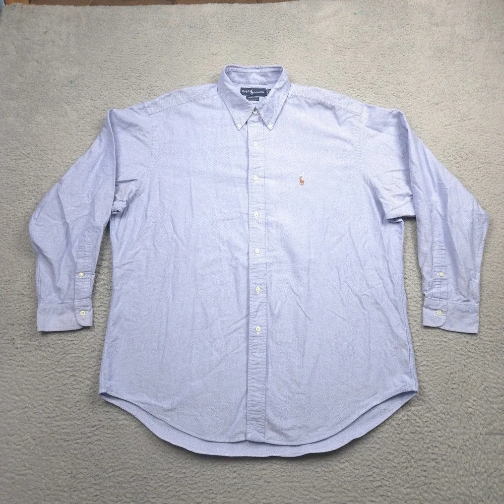 Ralph Lauren Yarmouth Oxford Shirt Men 17-34 Light Blue Cotton Button Down Pony